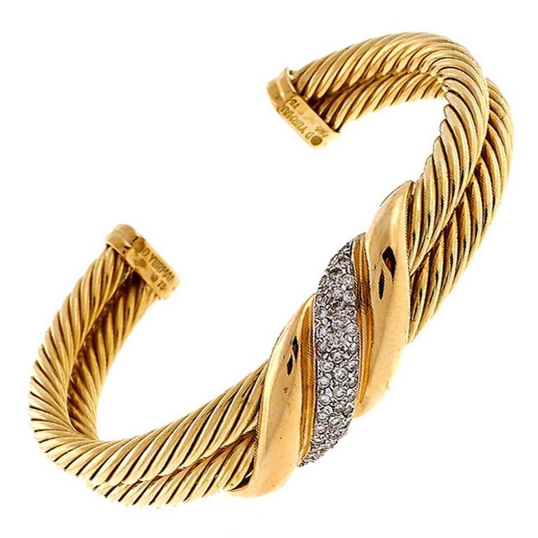 David Yurman Two Row Diamond Cable Gold Bracelet at 1stDibs david