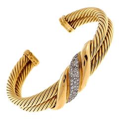 David Yurman - Bracelet en or avec câble à deux rangées de diamants