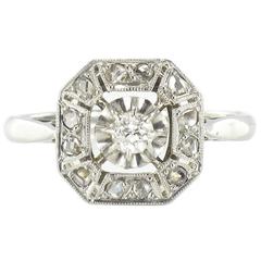 French Art Deco Diamond Gold Platinum Ring 