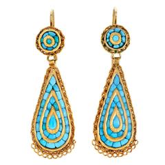 Mid-Victorian Calibré Turquoise Gold Earrings