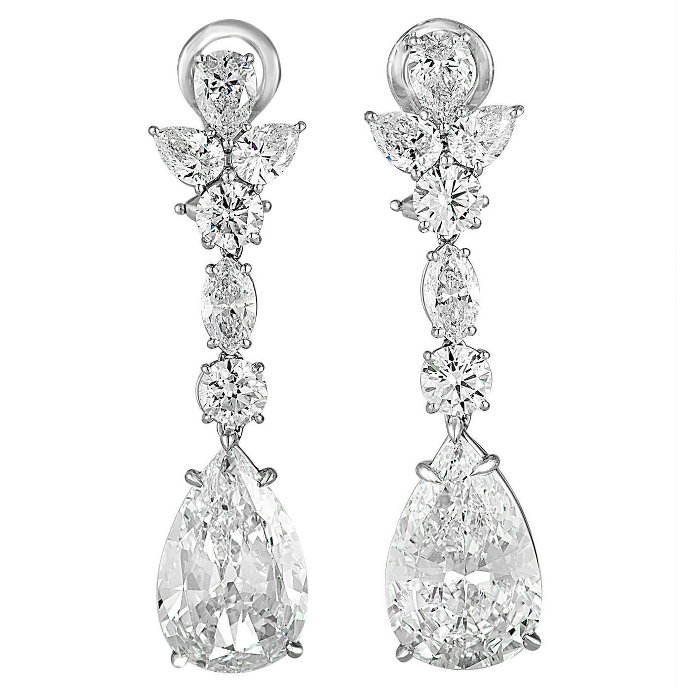 7 Carat Pear Shaped Diamond Platinum Drop Earrings