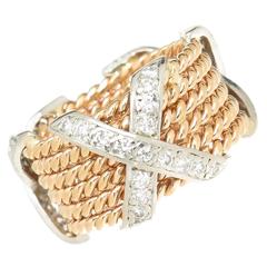 Tiffany & Co. Schlumberger Diamond Gold X Rope Ring