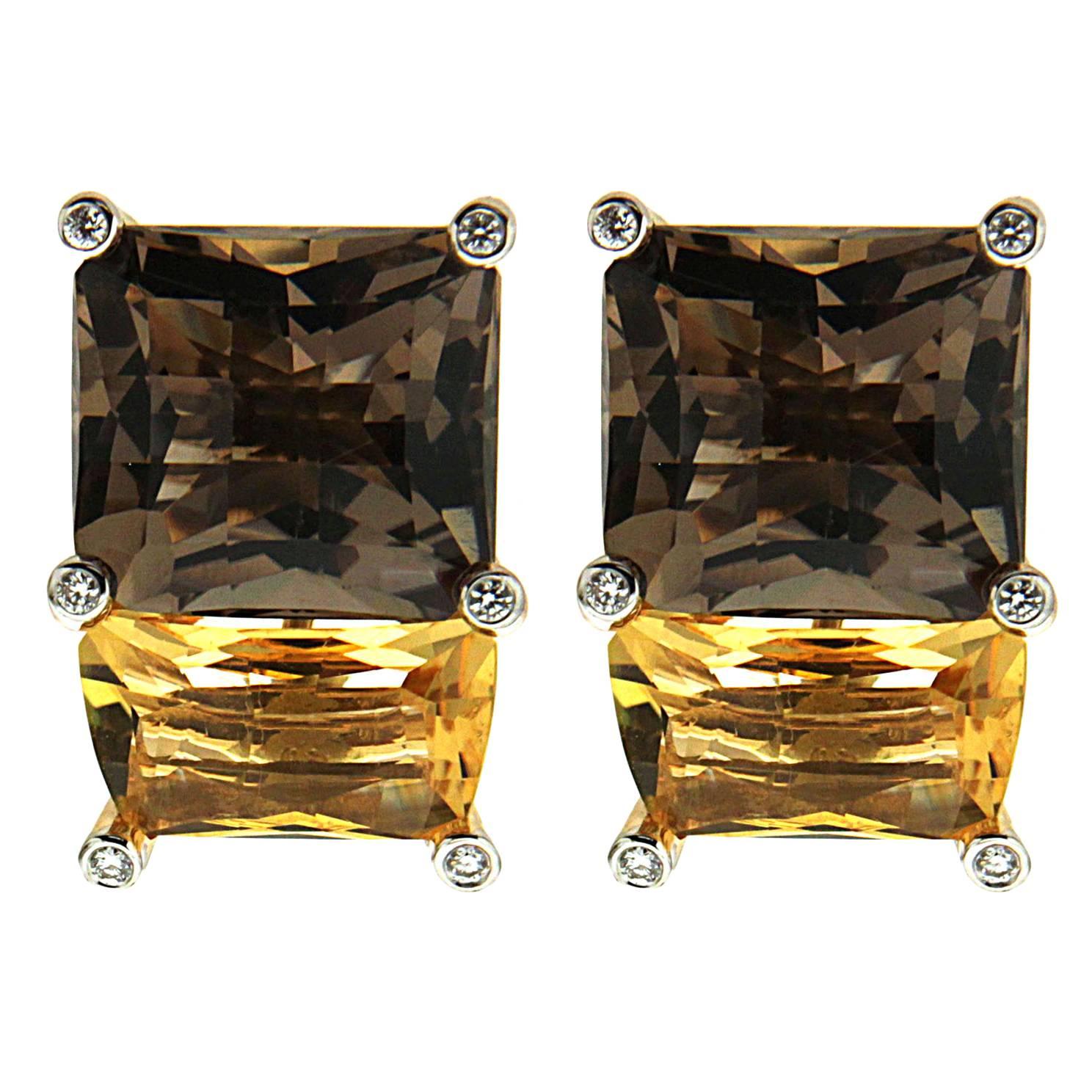 Valentin Magro Colori Brown Topaz Citrine Diamond Gold Earrings