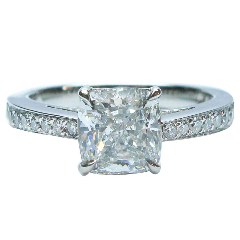 J. Birnbach 1.81 carat GIA FVS1 Cushion Diamond  Bright Cut Pave Engagement Ring For Sale