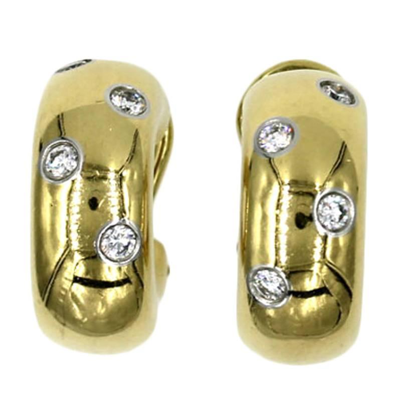 Tiffany & Company Etoile Diamond Yellow Gold Huggie Hoop Earrings