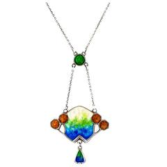 Arts and Crafts Enamel Sterling Silver Pendant Necklace