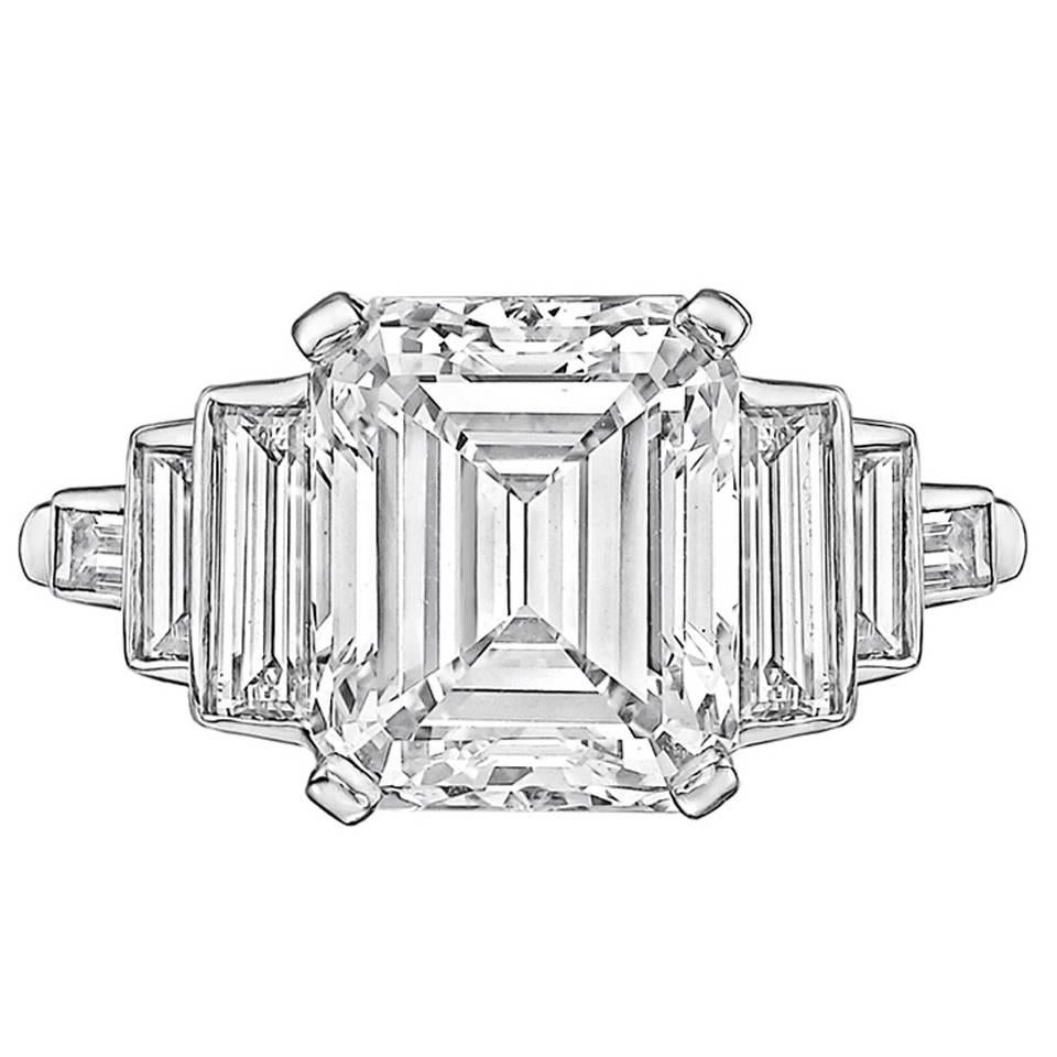 5.20 Carat Emerald-Cut Diamond Platinum Engagement Ring