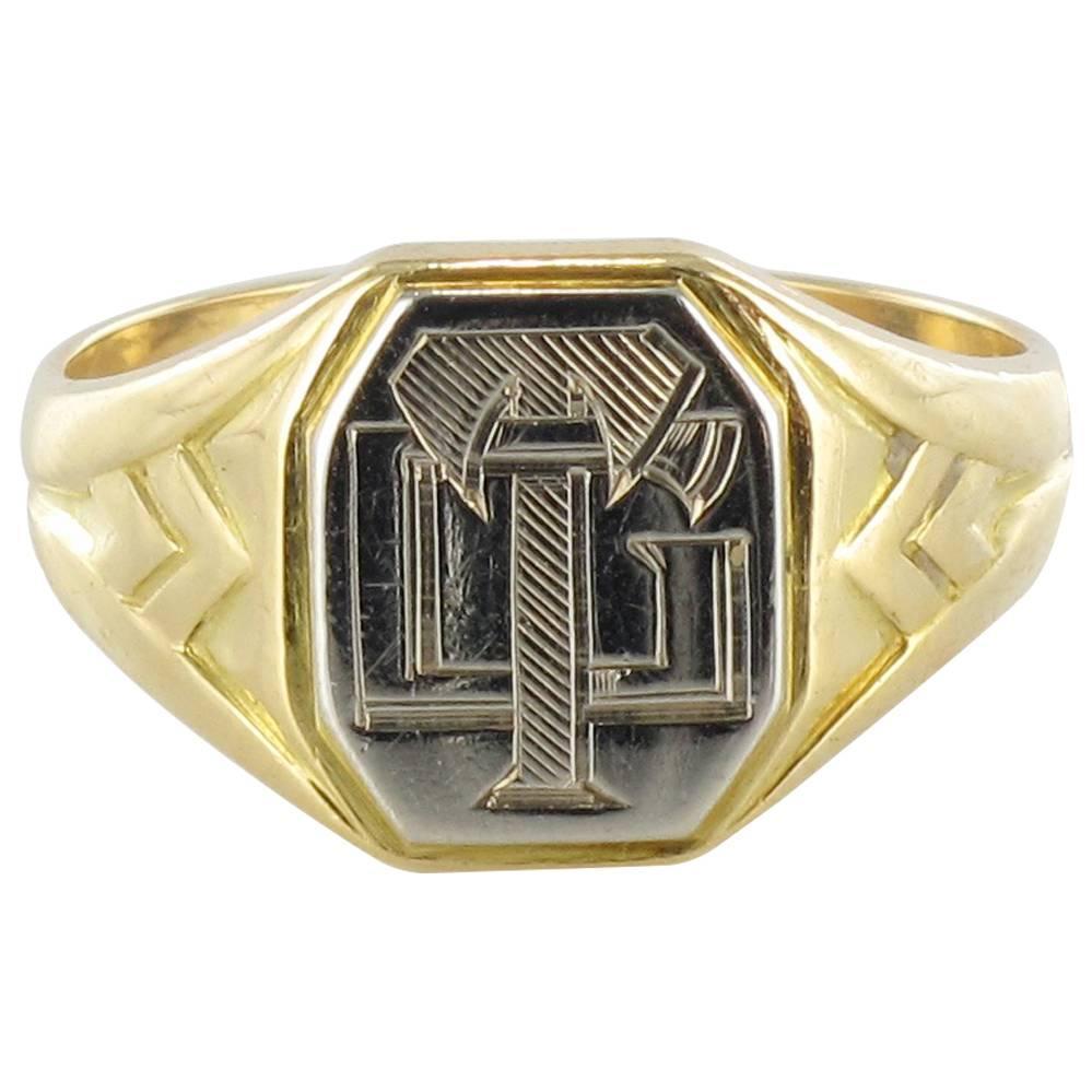 Art Deco Men's Two Color Gold Signet Ring For Sale at 1stdibs