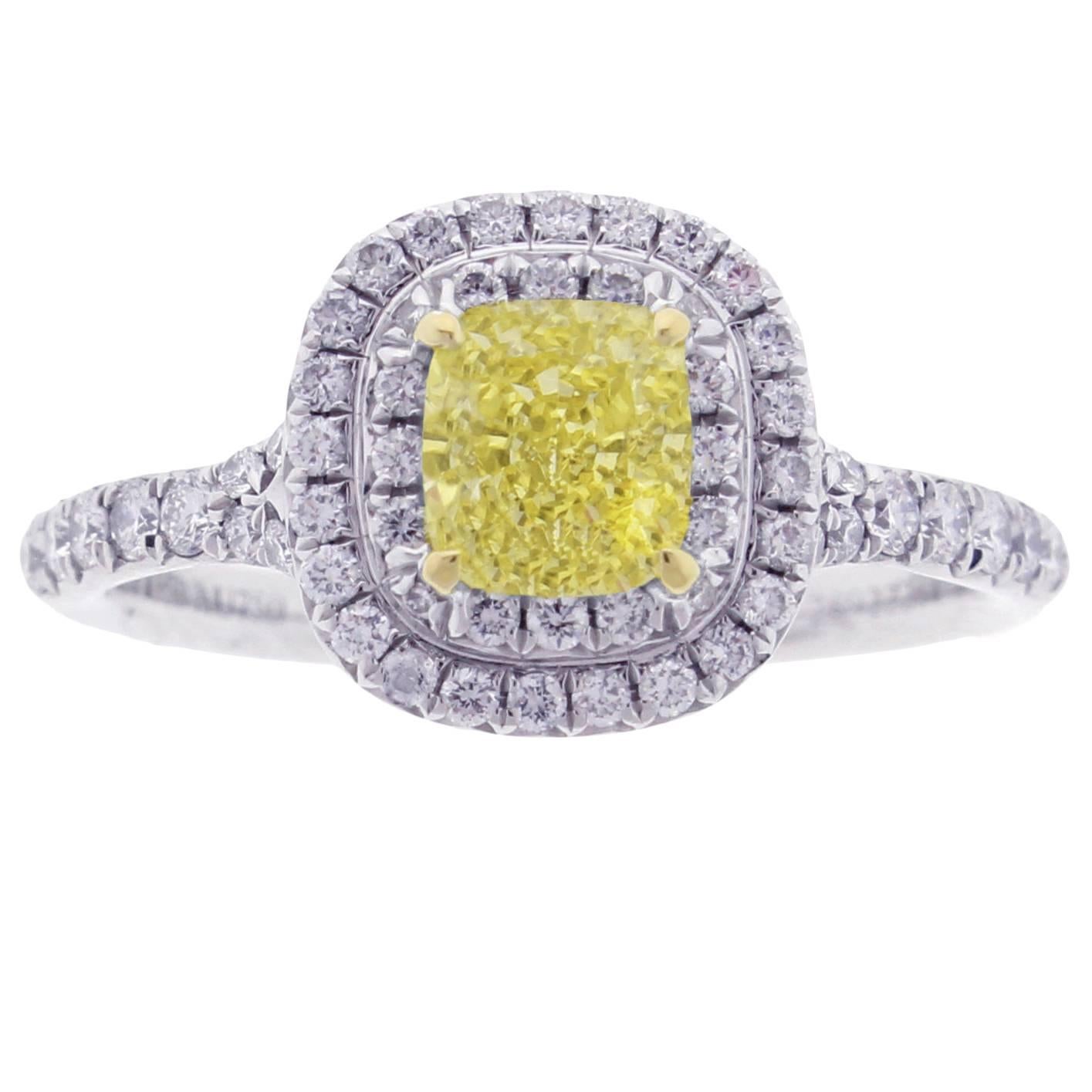 Tiffany & Co. Soleste Fancy Intense Yellow Diamond Gold Platinum Ring