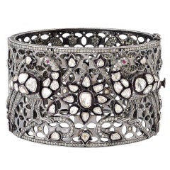 Rosecut and Pave Diamond Bangle Bracelet