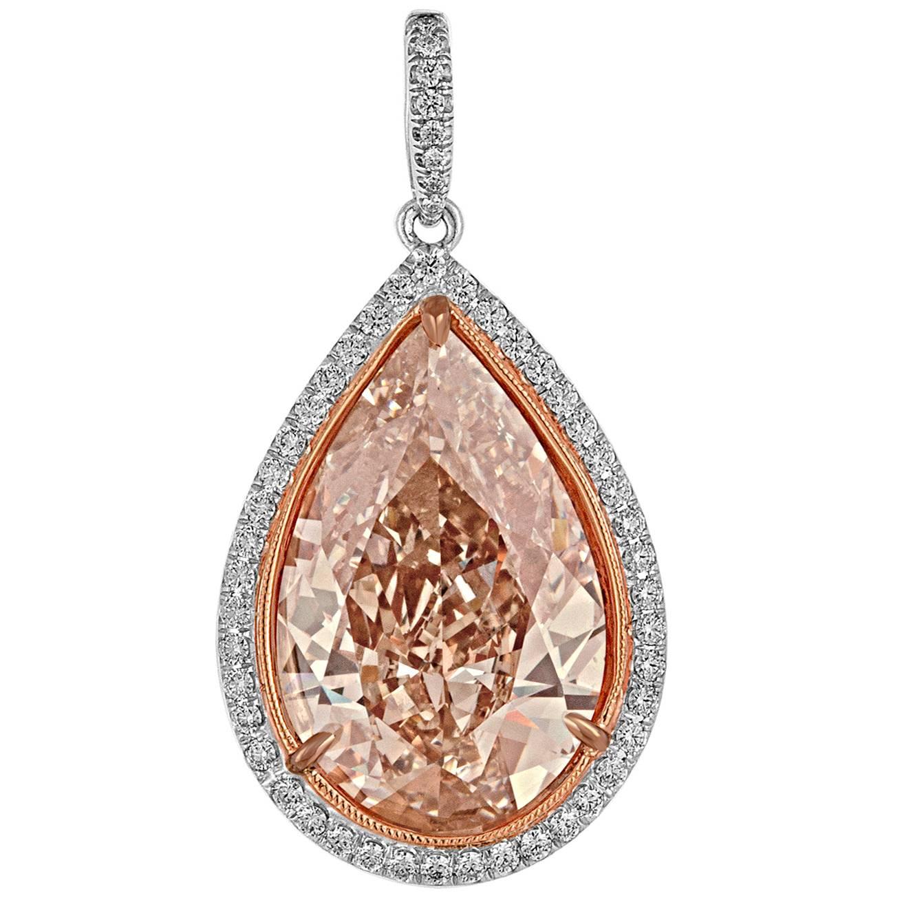 10 Carat GIA Fancy Orangy Brown Pear Shaped Diamond Gold Platinum Pendant