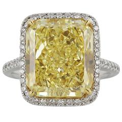 10.01 Carat GIA Cert Fancy Intense Yellow Radiant Cut Diamond Gold Platinum Ring