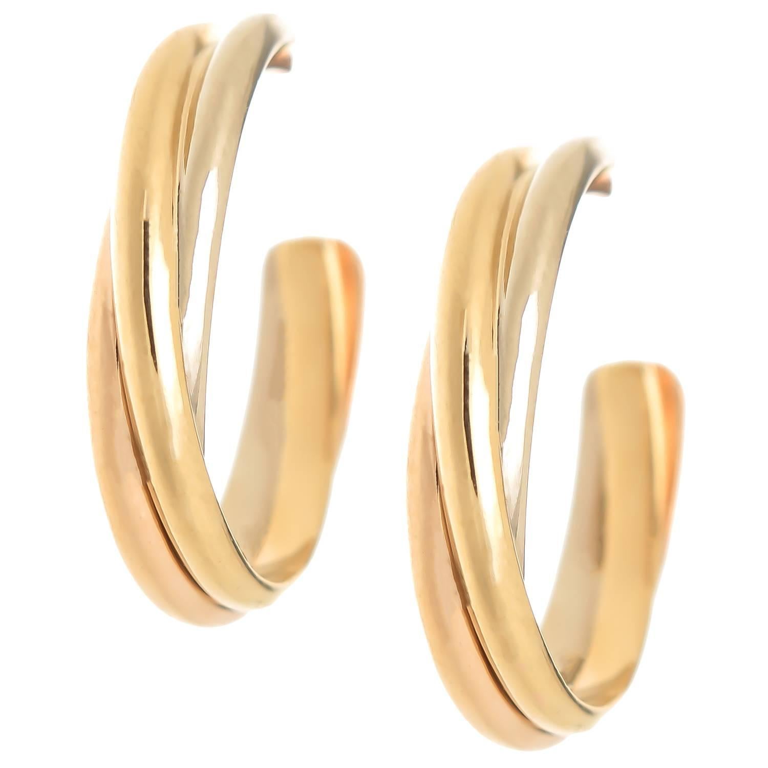 Cartier Trinity Three Color Gold Hoop Earrings