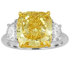 6.04 Carat GIA Cert Cushion Fancy Intense Yellow Set with 2 Half Moons in Ring 3