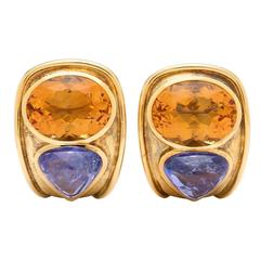 De Vroomen Citrine Tanzanite Gold Clip Earrings