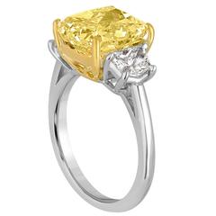 5.00 Carat Radiant GIA Cert Diamond with Matching Half Moons Gold Platinum Ring