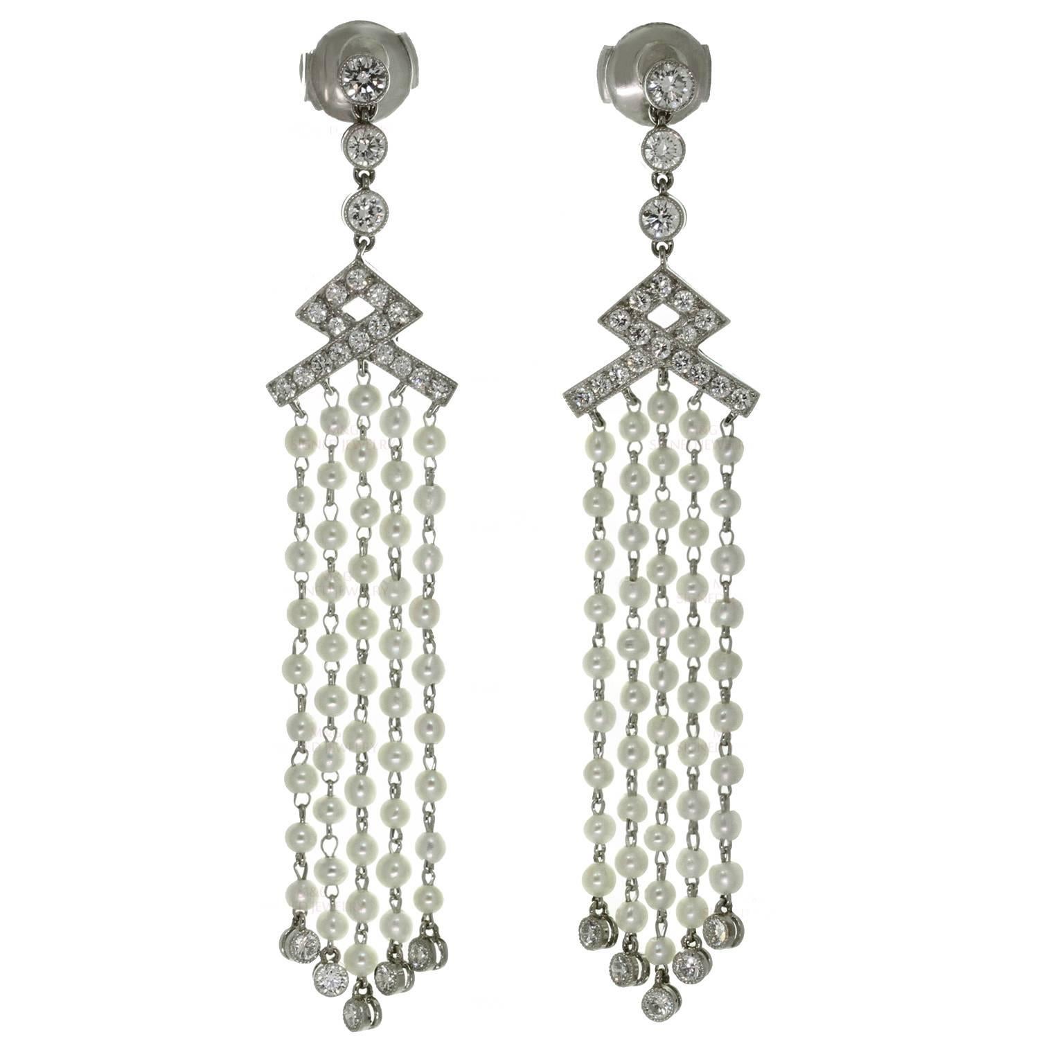 Tiffany & Co. Seed Pearl Diamond Platinum Drop Earrings