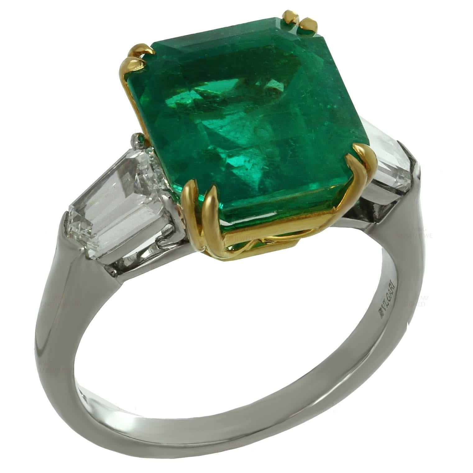 Bulgari 6.13 Carat GIA Cert Colombian Emerald Diamond Platinum Ring 