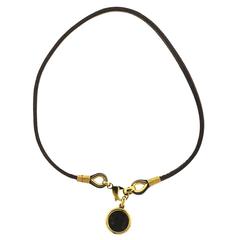 Bulgari Gold Ancient Coin Pendant Leather Cord Necklace 