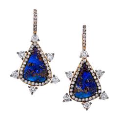 5.02 Carats Australian Boulder Opals Diamond Gold Earrings