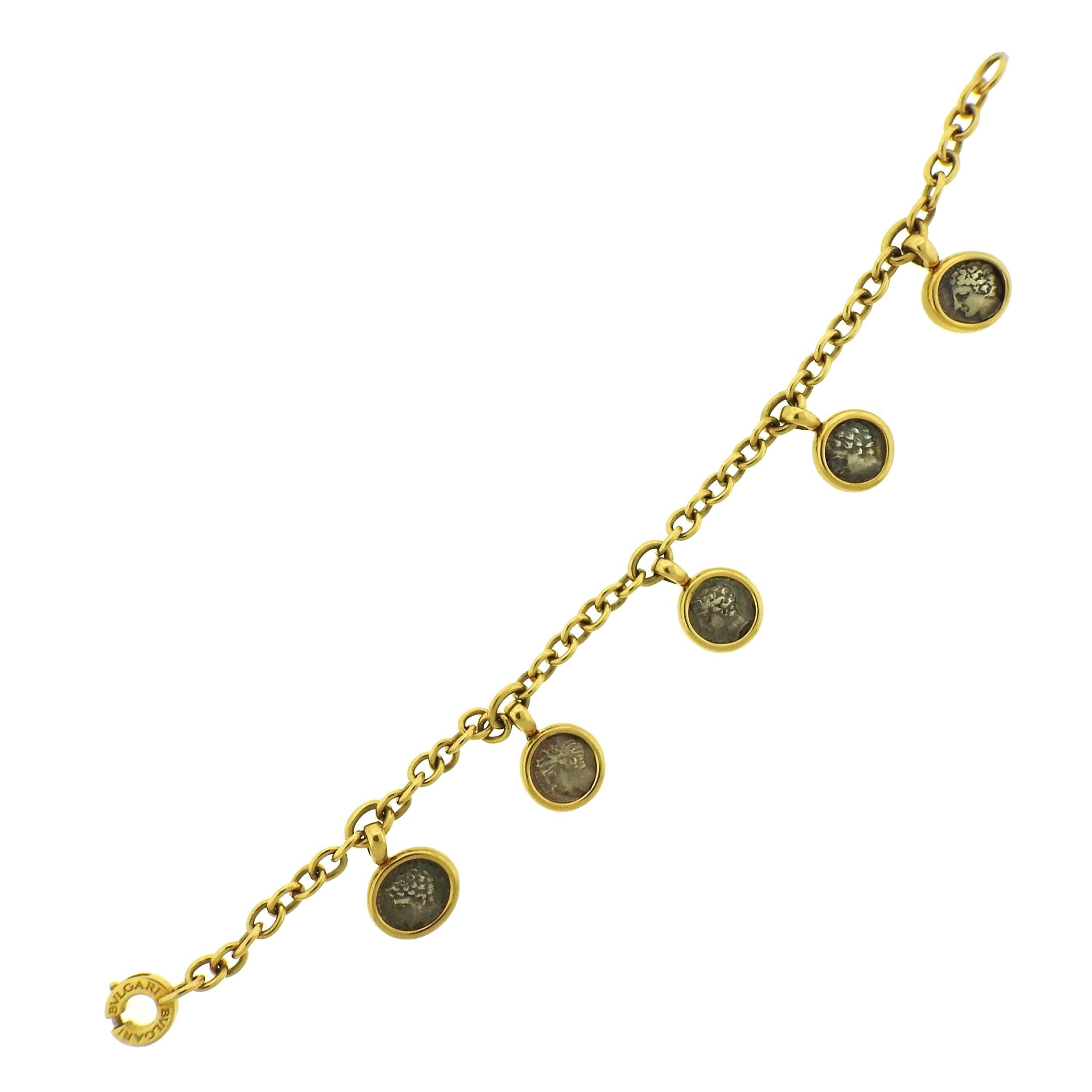 Bulgari Gold Ancient Coin Charm Bracelet 