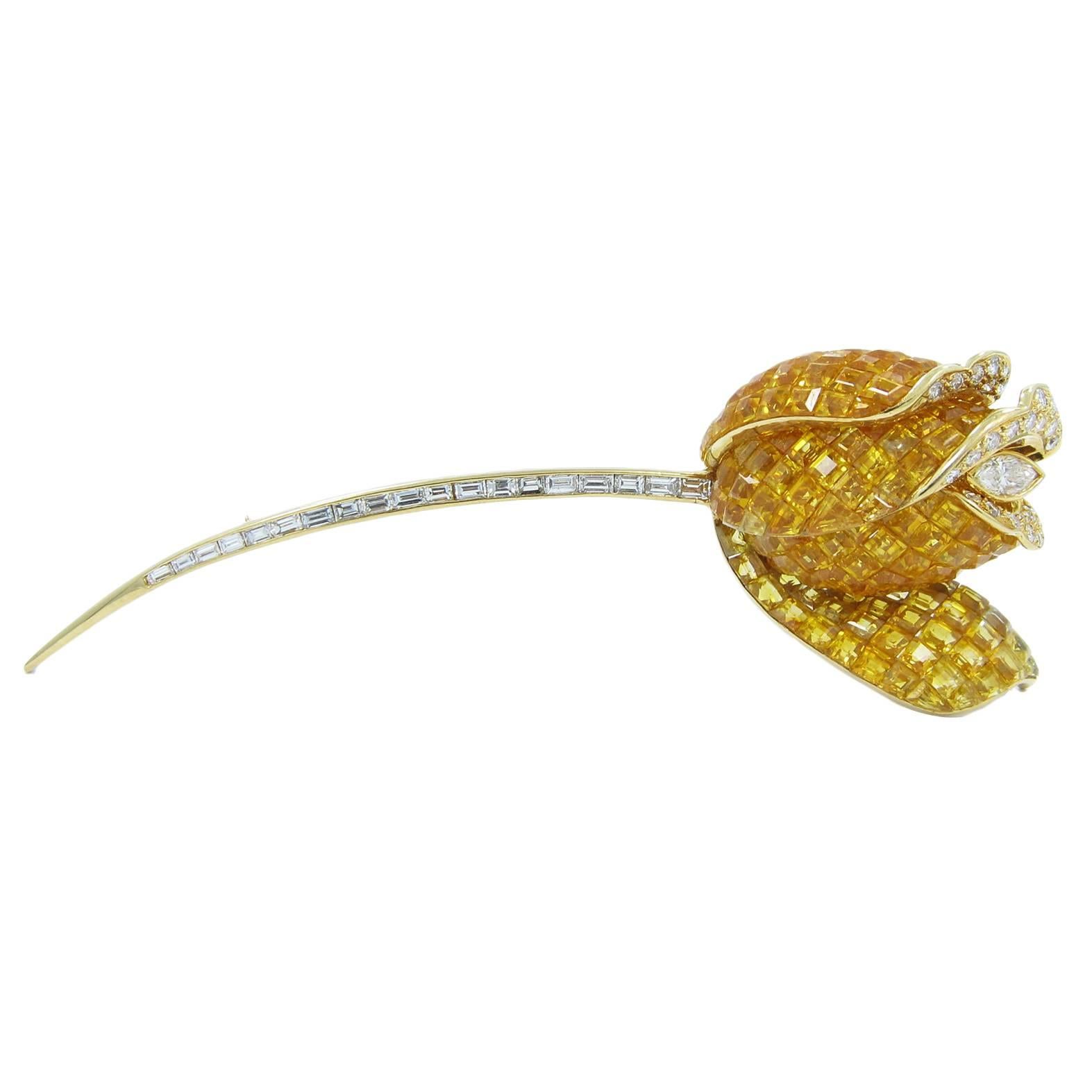 LeVian Yellow Sapphires Diamonds Gold Flower brooch