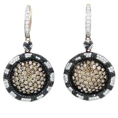 LeVian Chocolate Black and White Diamond Gold Earrings