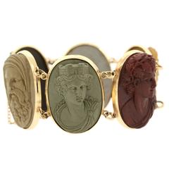 Antique 1880s Lava Gold Cameo Bracelet