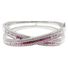 Pink Sapphire Diamond Gold Bangle Bracelet