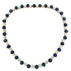 Natural Sapphire GIA Cert Diamonds Gold Riviere Necklace 5