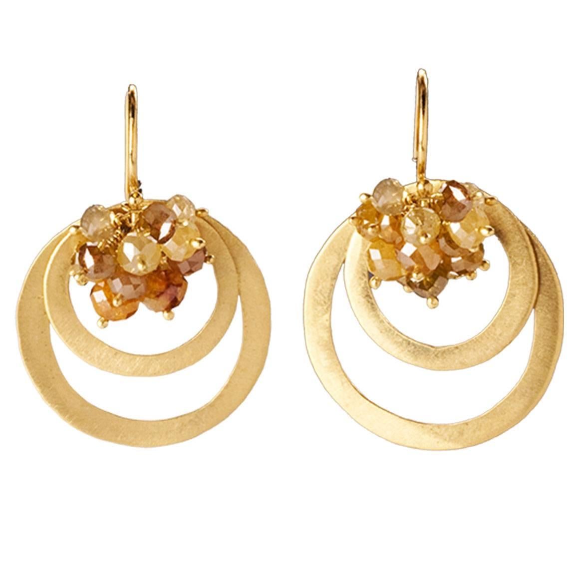 Faye Kim Handcrafted Double Loop Milky Diamond Cluster Earrings