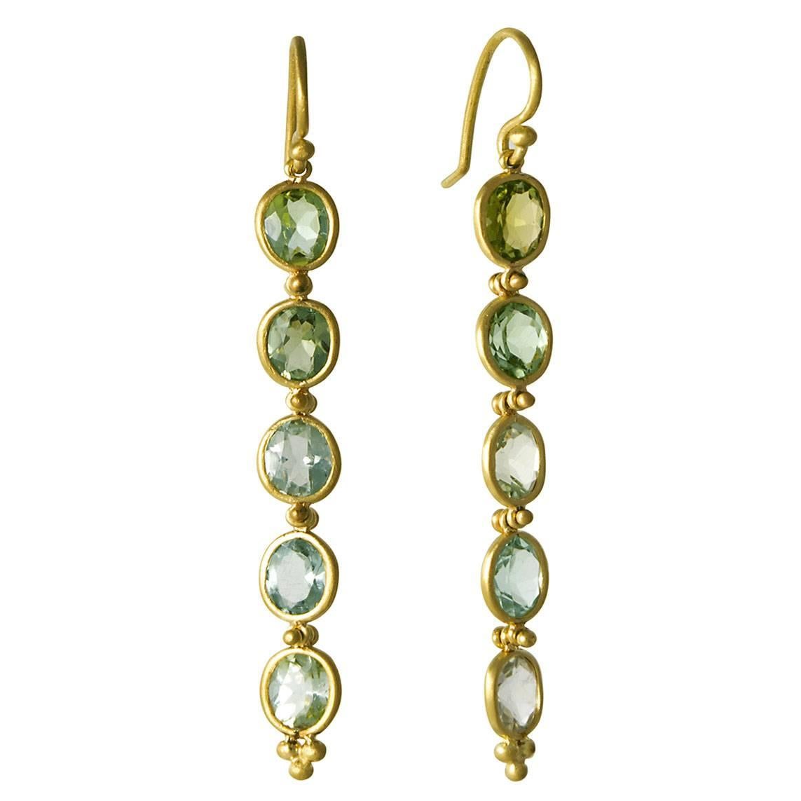 Faye Kim Handmade Blue Green Beryl Chandelier Earrings