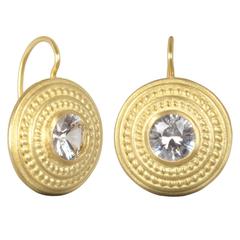 Faye Kim White Sapphire Gold Disc Earrings