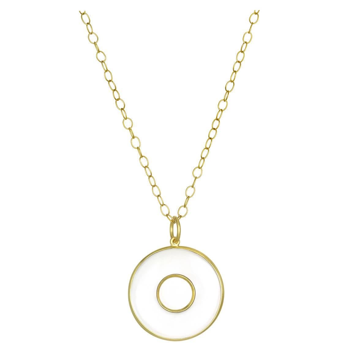 Faye Kim 18k Gold Crystal Quartz Circle of Life Pendant on Chain For Sale