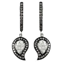 Slice Diamond Rosecut Paisley Gold Dangle Earrings