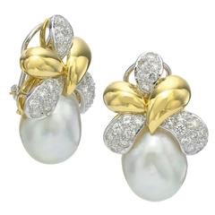 Baroque Pearl Diamond Gold Earrings Baroque Pearl Diamond Gold Earrings