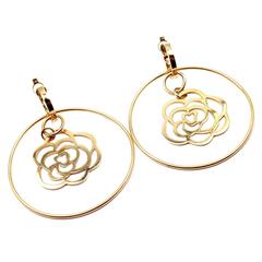 Chanel Camelia Large Gold Flower Hoop Earrings