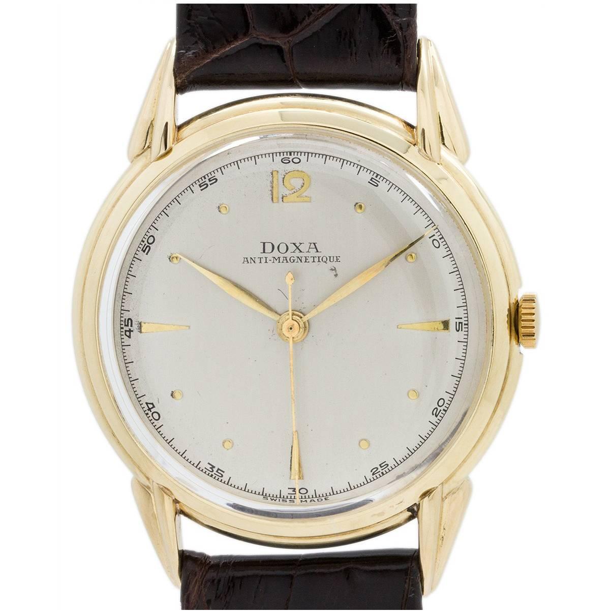 Doxa Yellow Gold Oversize Manual Wind Dress Model Wristwatch For Sale