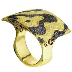 Silver Gold Dark Platinum Textured Ring With Cora Pattern by Alex Soldier Ltd Ed
