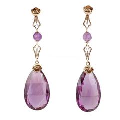 Retro Approximately 30.00 cts Amethyst Gold Dangle Earrings