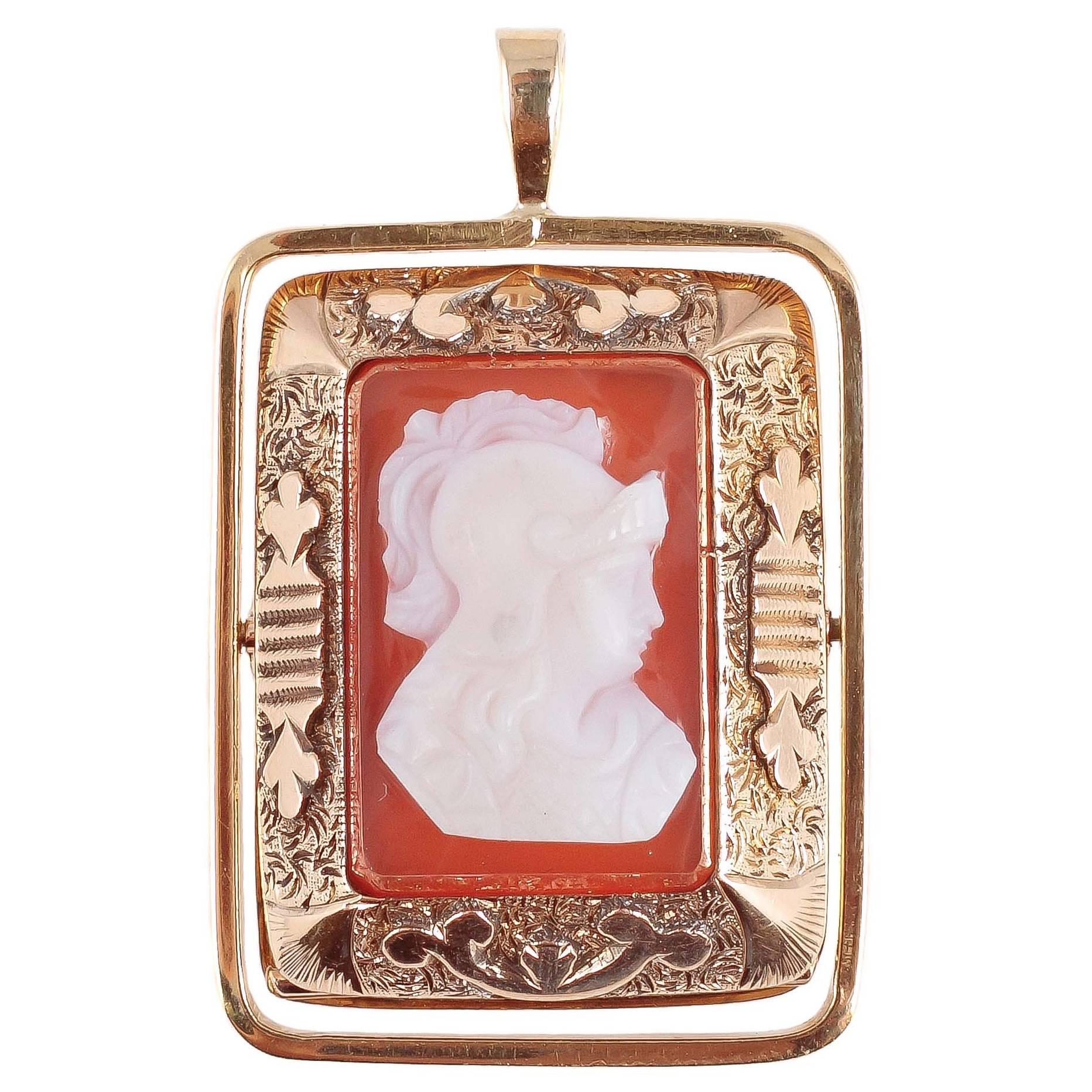 19th Century Sardonyx Black Onyx Carved Cameo Gold Locket   For Sale