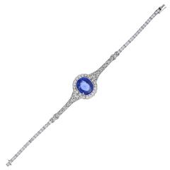 Art Deco Ceylon Sapphire Diamond Platinum Bracelet 5