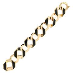 Black Enamel Gold Fold Over Medium Reversible Link Bracelet 7