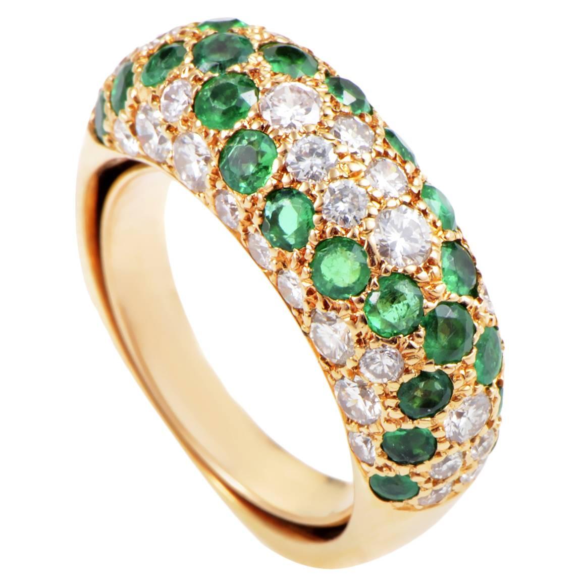 Boucheron Emerald Diamond Gold Paved Band Ring