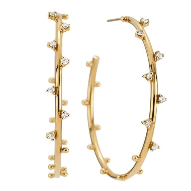 Elizabeth Showers Diamond Gold Hoop Earrings at 1stDibs