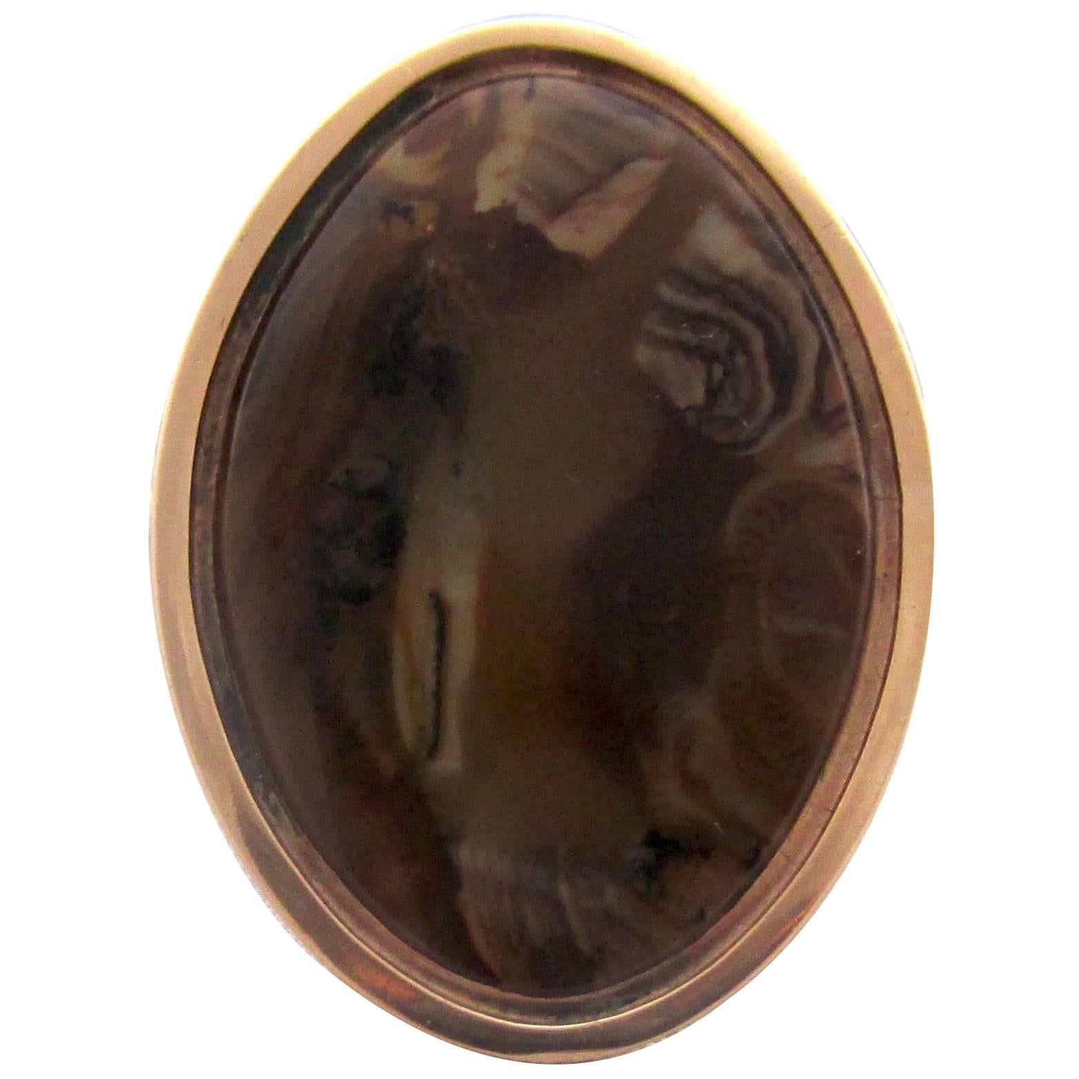 Antique Agate Gold Navette Ring
