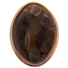 Antique Agate Gold Navette Ring