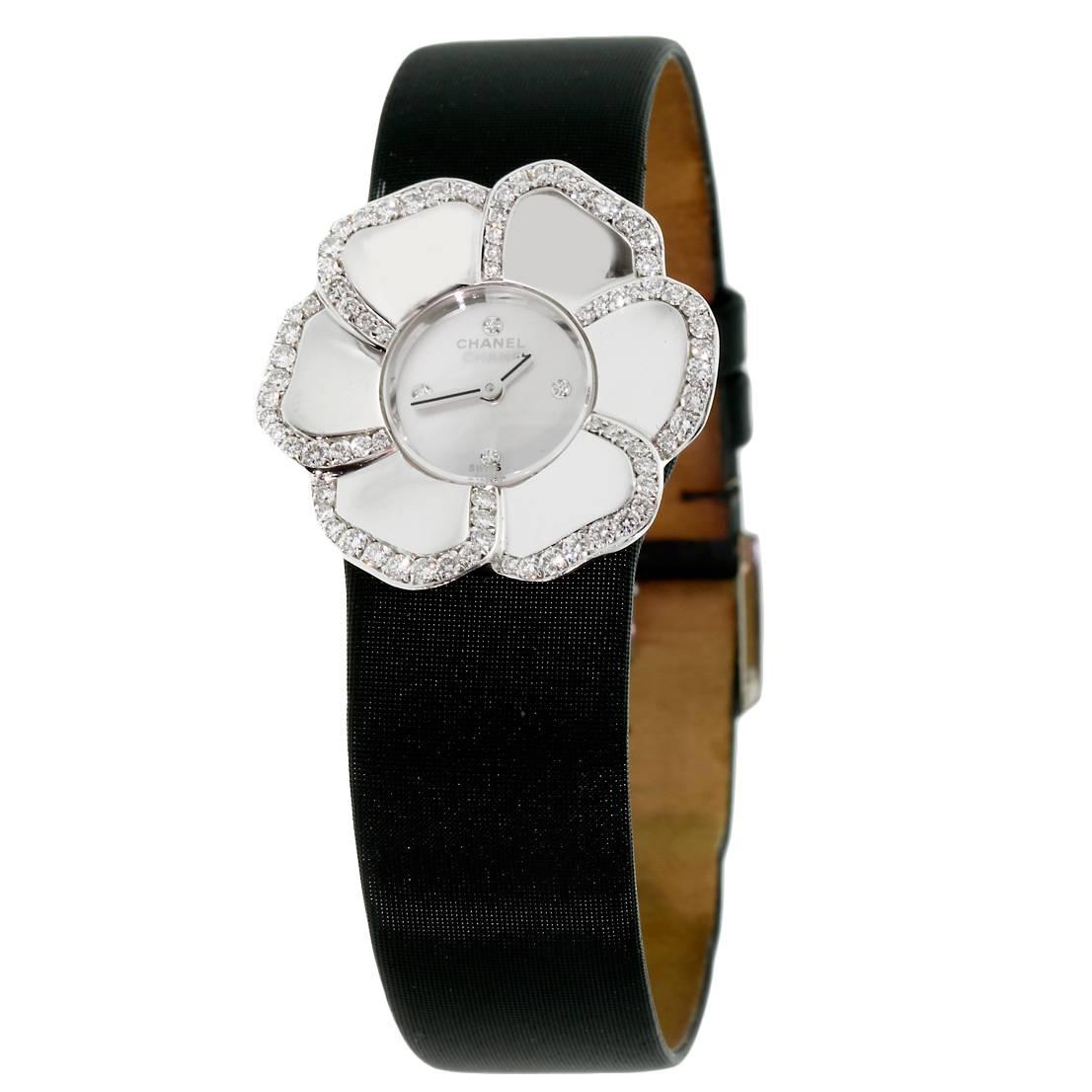 Chanel Damen Weißgold Diamant Camelia Armbanduhr