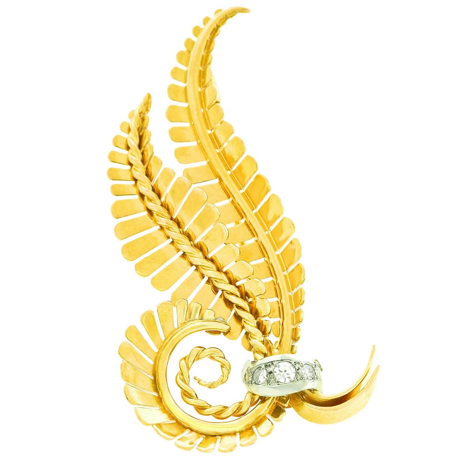 Art Deco Gold Brooch, French