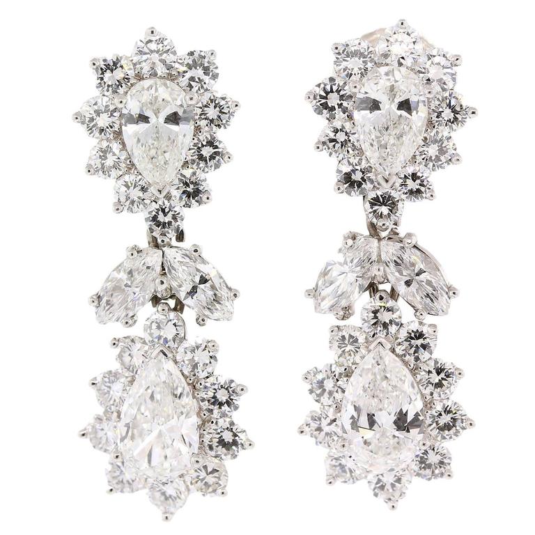 1960s Diamond Platinum Pear Shape Drop Earrings at 1stDibs